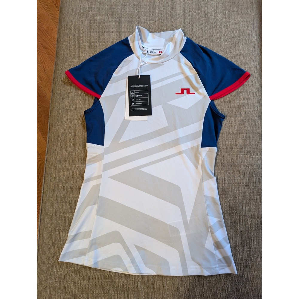 NEW J.Lindeberg Yvette Top US Golf White Soft Compression Mock Neck Shirt